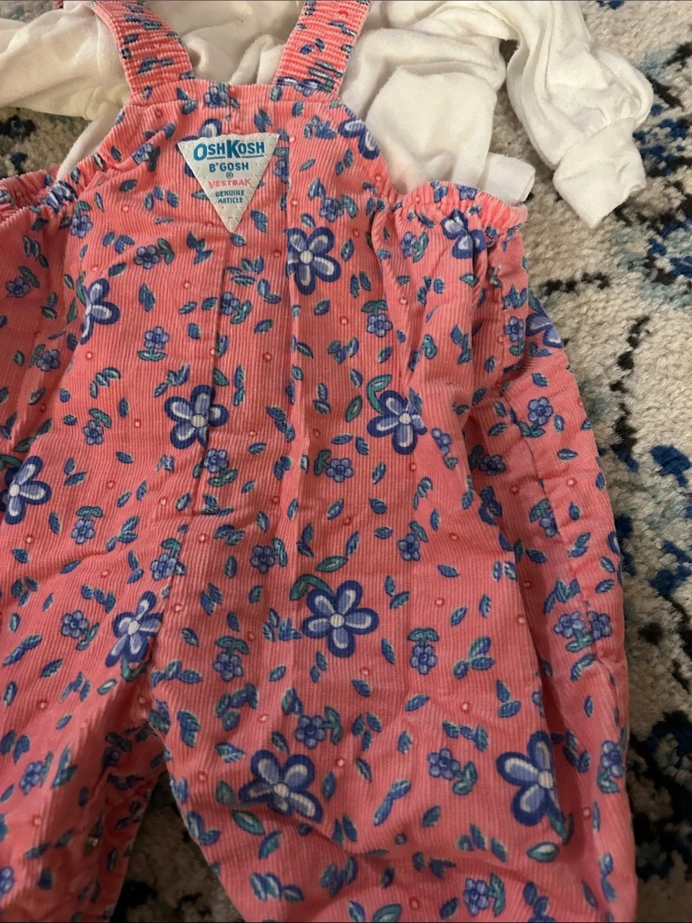 Vintage OshKosh B'gosh Pink Floral Corduroy Overalls & Ruffle Top Set 6-9 Months